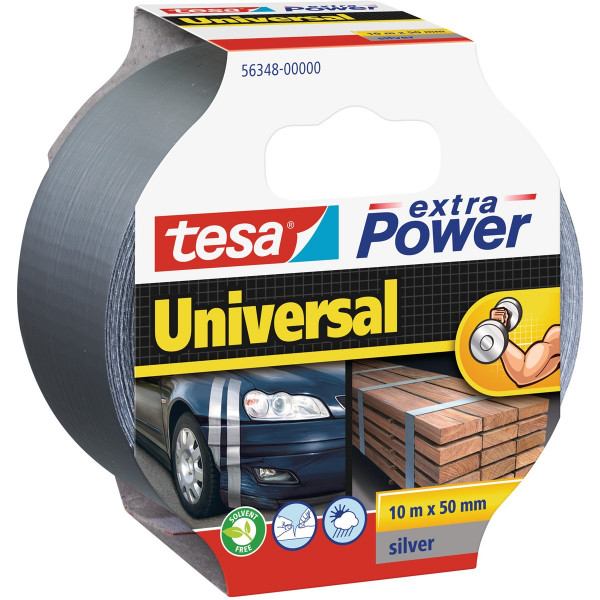 tesa extra Power Universal, gewebeverstärktes Folienklebeband, 10 m x 50 mm silber