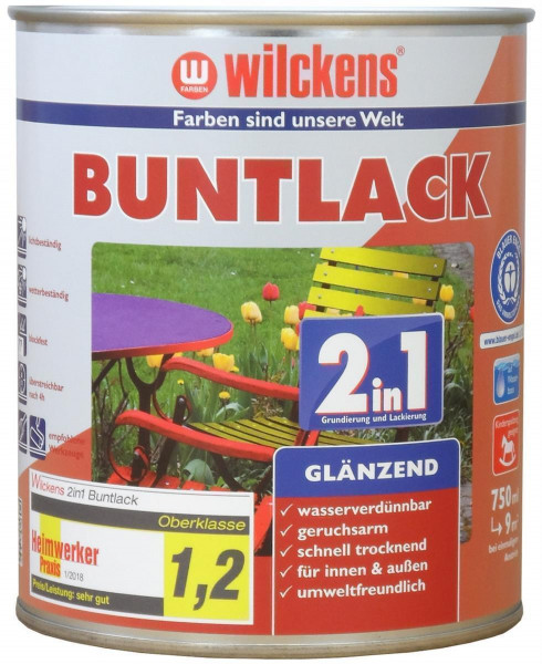 Wilckens Buntlack 2in1 glänzend, RAL 9005, Tiefschwarz 0,75 l