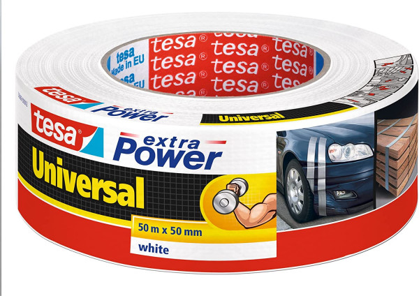 tesa extra Power Universal, gewebeverstärktes Folienklebeband 50m x 50mm weiß