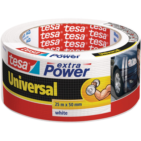 tesa extra Power Universal, gewebeverstärktes Folienklebeband 25m x 50mm weiß