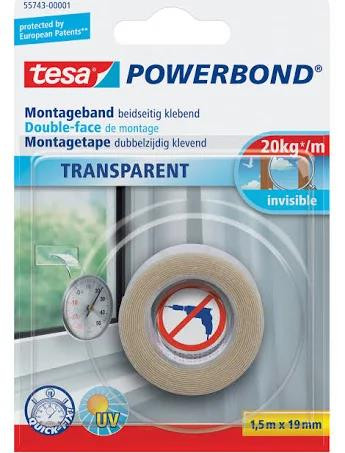 tesa Powerband Montageband Transparent beidseitig klebend 1,5m x 19mm