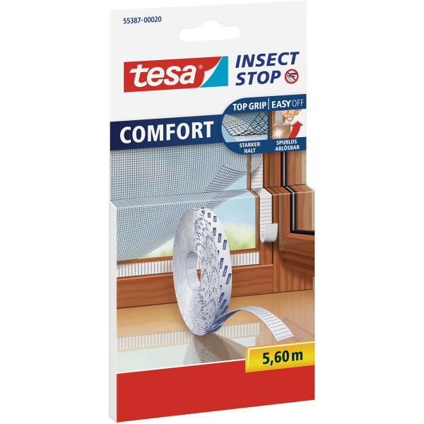 tesa Insect Stop Fligengitter Klett COMFORT Klettband-Ersatzrolle, 5,60 m weiß