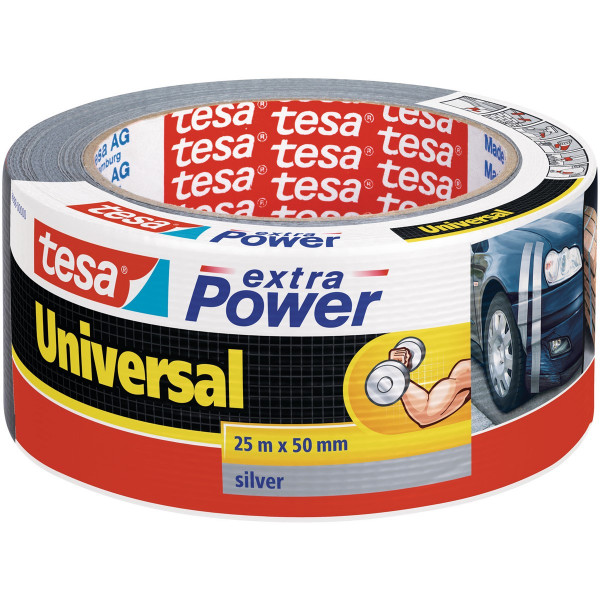 tesa extra Power Universal, gewebeverstärktes Folienklebeband, 25 m x 50 mm silber