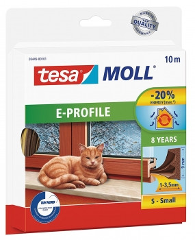 tesa Moll Classic E-Profile Fensterdichtung Größe S 9mm x 10m Spaltenbreite 1-3,5 mm braun