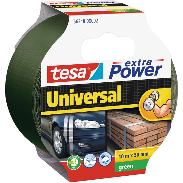 tesa extra Power Universal, gewebeverstärktes Folienklebeband 10m x 50mm grün