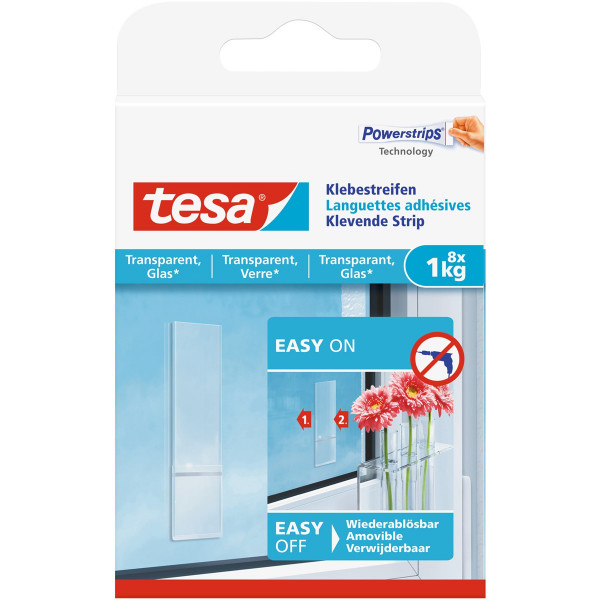 tesa Powerstrips Klebestreifen für transparente Oberflächn und Glas 8x max. 1 kg