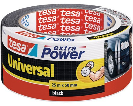 tesa extra Power Universal, gewebeverstärktes Folienklebeband 25m x 50mm schwarz