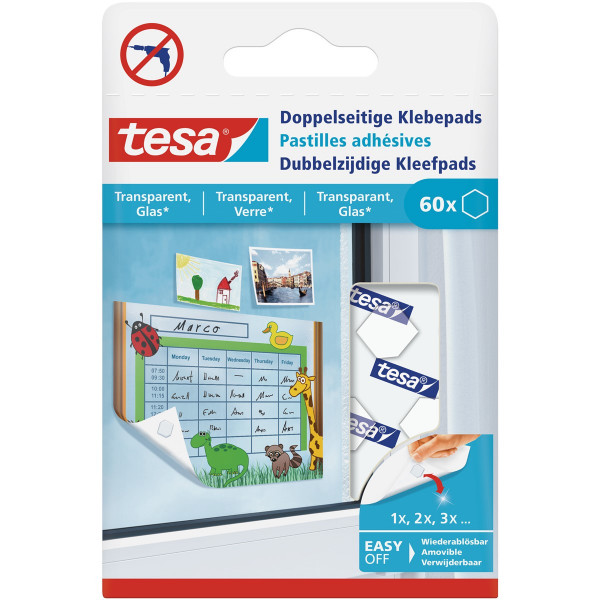 tesa Doppelseitige Klebepads, transparent 60 Pads