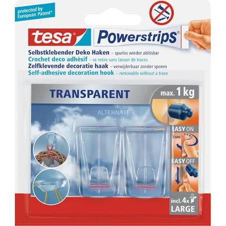 tesa Powerstrips Selbstklebender Deko "transparent" Haken 2 Stck. max 1kg