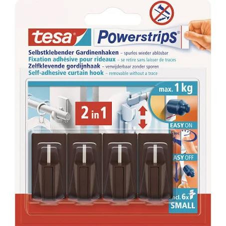 tesa Powerstrips Vario Selbstklebender Gardinenhaken max 1kg 4 Stck. braun