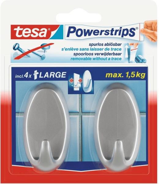 tesa Powerstrips Klebehaken L max. 1,5kg 4Stck. silber