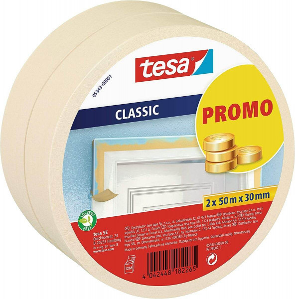 tesa Malerband Classic Promo 2er Pack, 2 x 50 m x 30 mm