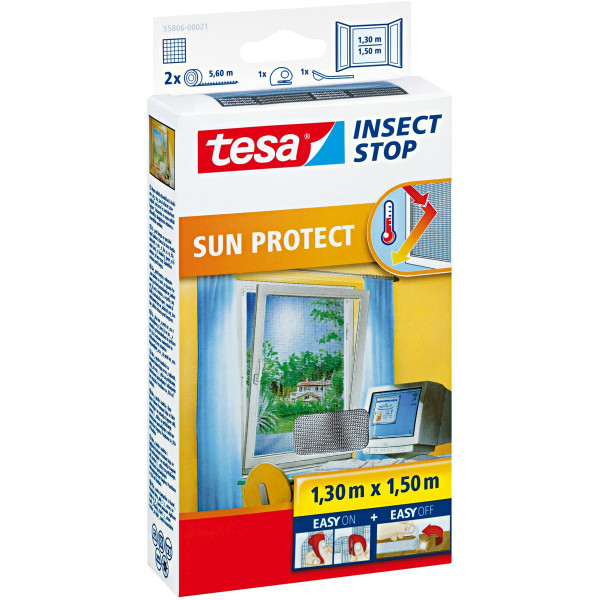 tesa Insect Stop Fliegengitter Klett SUN PROTECT für Fenster 1,3m x 1,5m anthrazit-metallic