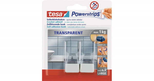 tesa Selbstklebehaken "Powerstrips Transparent-Weiß" Haken 2St.