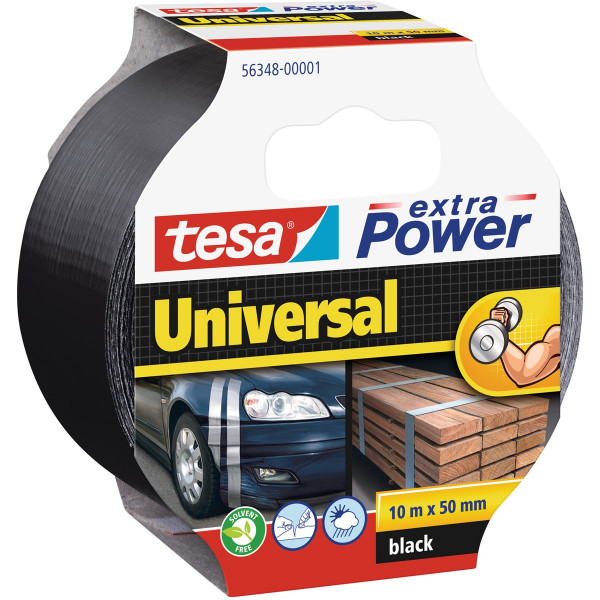 tesa extra Power Universal, gewebeverstärktes Folienklebeband, schwarz 10 m x 50 mm