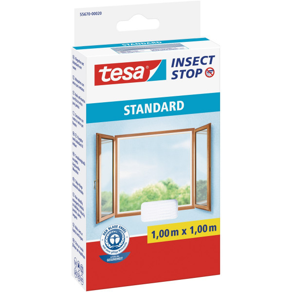 tesa Insect Stop Fliegengitter Klett STANDARD für Fenster, weiß 1,00 m x 1,00 m
