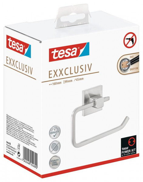 tesa Exxclusiv Toilettenpapierhalter, Edelstahloptik, Klebelösung 160 mm x 99 mm x 45 mm