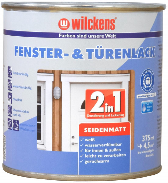 Wilckens Fenster- & Türenlack 2in1, Weiß, seidenmatt 0,375 l