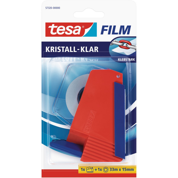 tesa Film tesafilm kristall-klar + rot-blauer Haushaltsroller transparent, 33 m x 15 mm